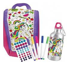 Mochila y botella de unicornio para colorear