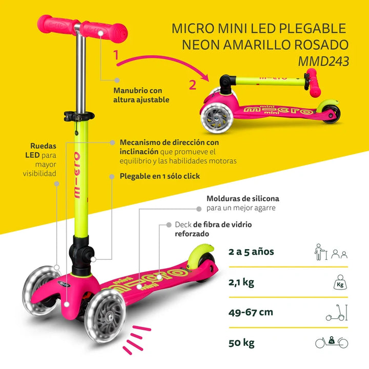 Scooter MICRO Mini Deluxe fucsia/amarillo 2+